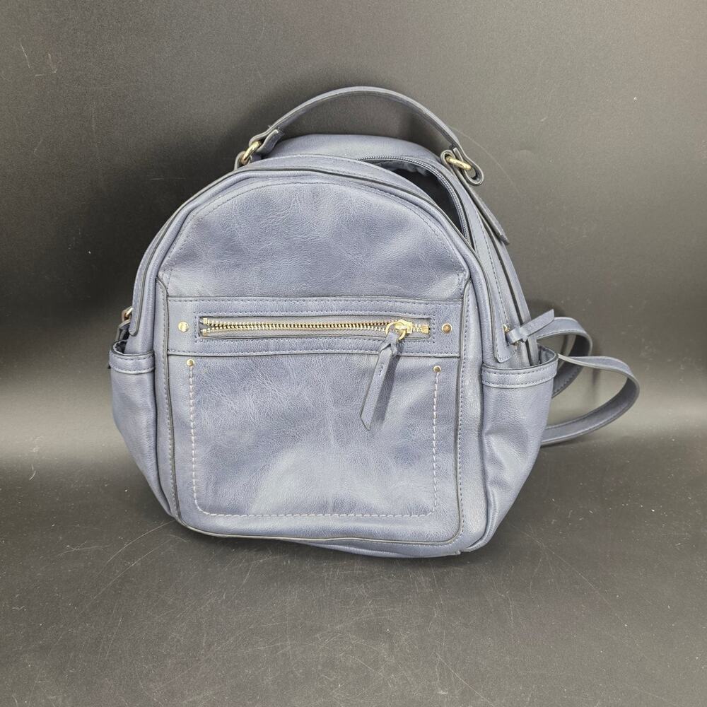 INC International Concepts Women's Mini Backpack Navy Blue Faux Leather Gold